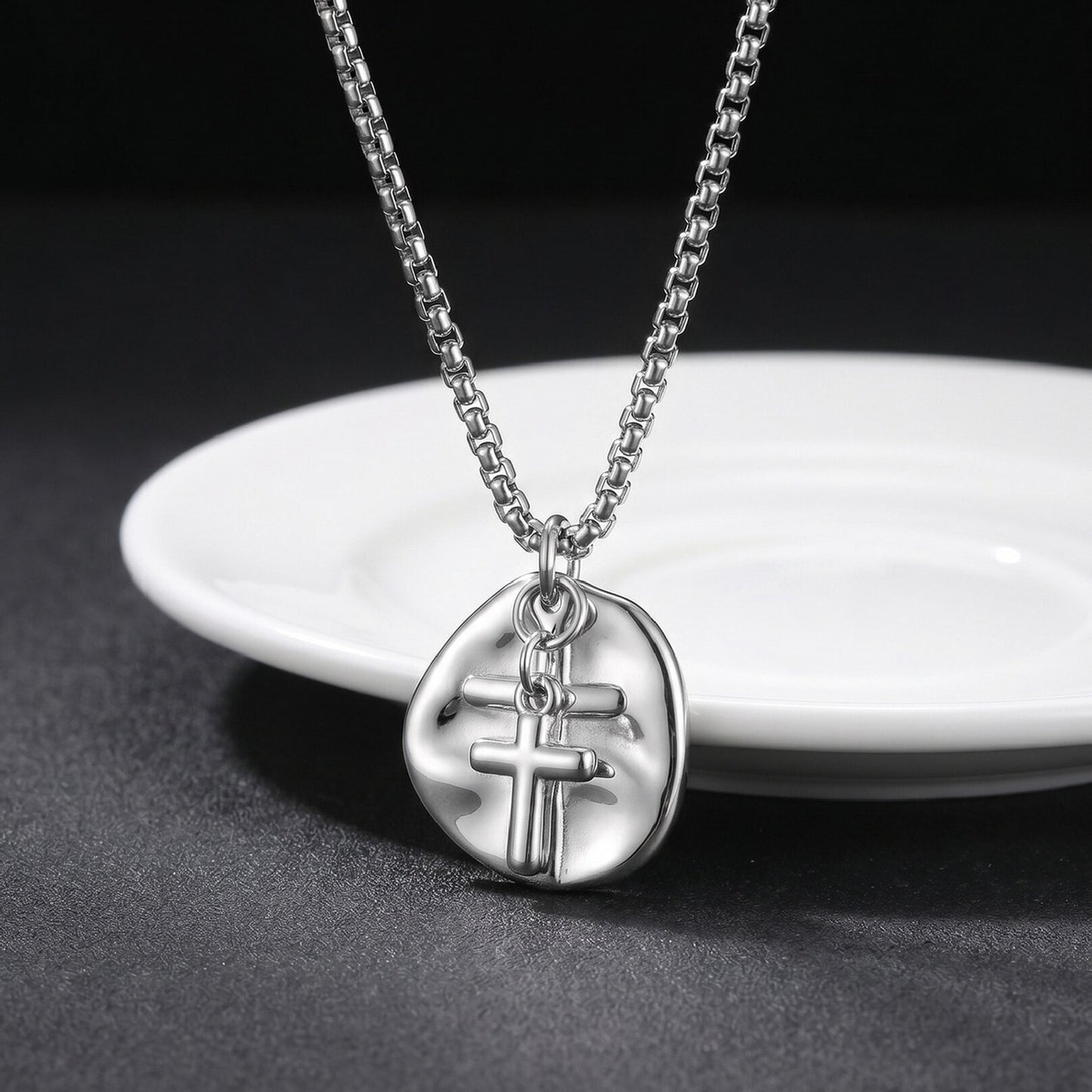 Kemstone Vintage Coin Medallion Necklace with Cross Pendant for Men Stainless Steel PN-2277