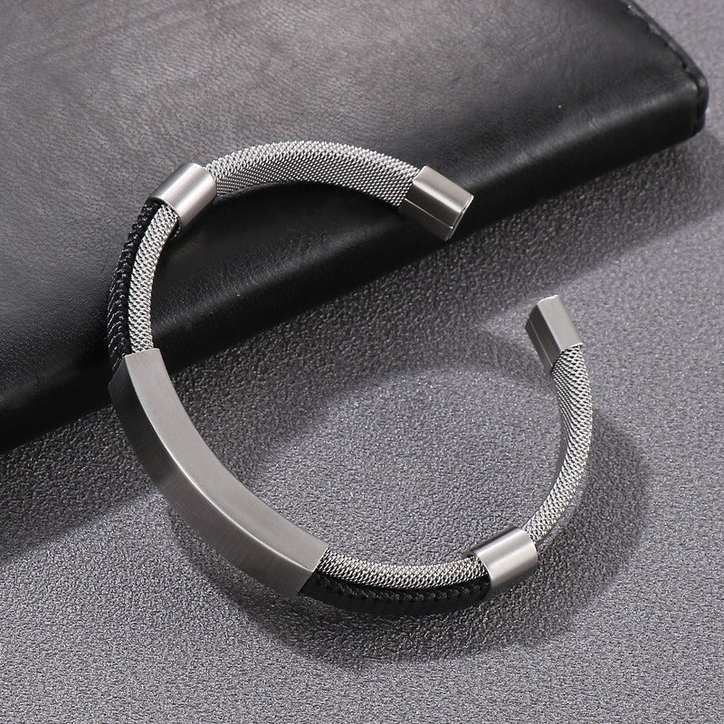 Kemstone Titanium Steel Mesh Cuff Bracelet for Men Woven Bar Design KB147885-KLHQ