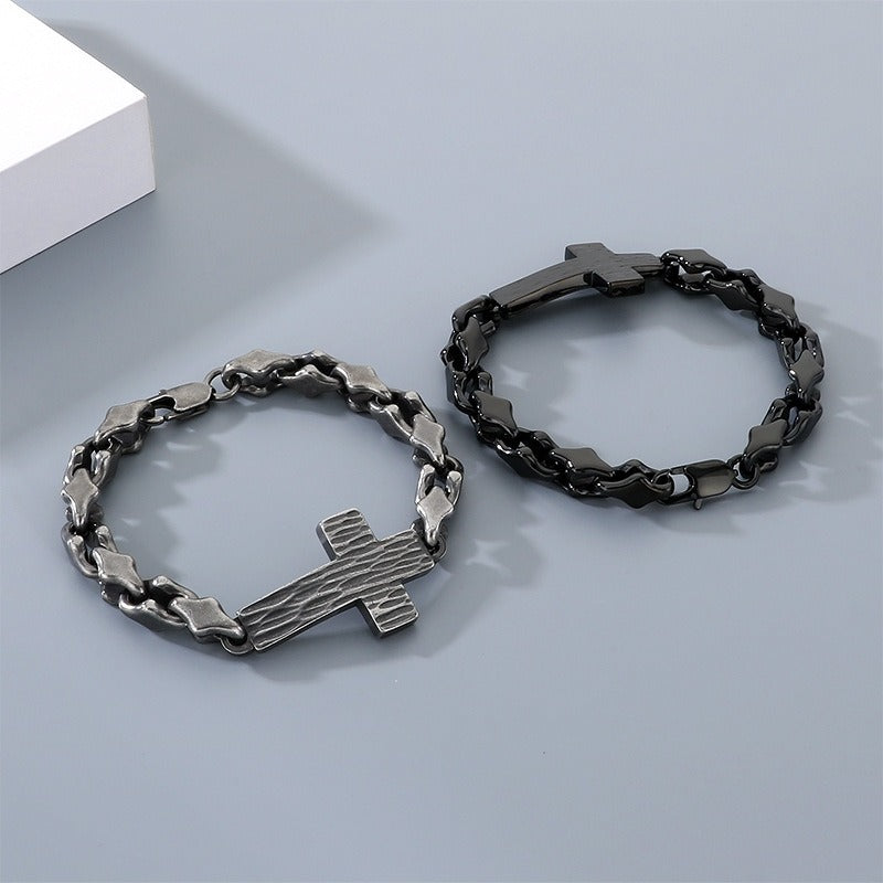 Kemstone Cross Bracelet for Men Titanium Steel Hammered Texture Gold Silver Black KB211655-KFC