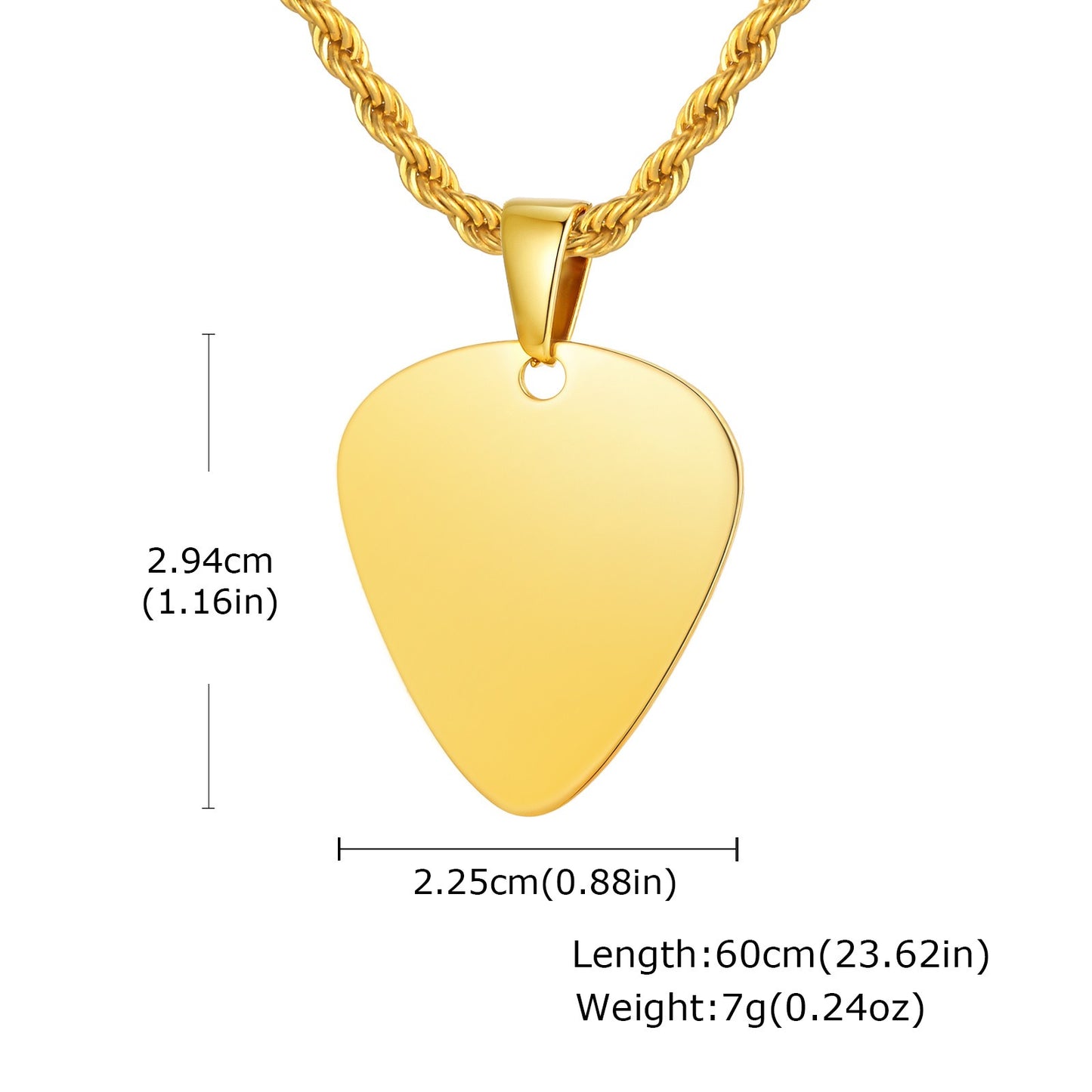Kemstone Stainless Steel Guitar Pick Pendant Necklace – Men’s Jewelry Gold, Silver, Black PN-1843