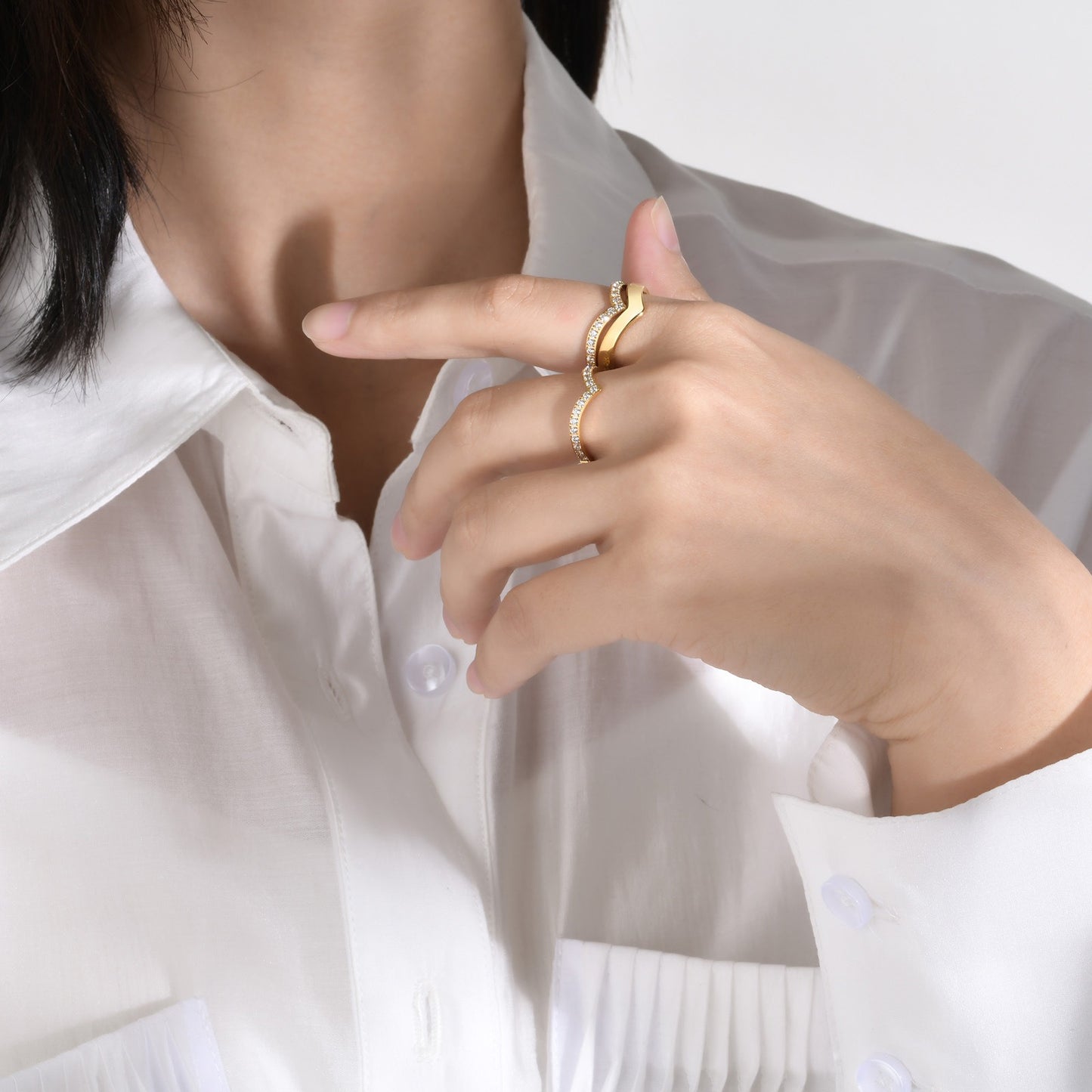 V-Edge Steel Ring – Gold-Plated Power Symbol with Zircon Grit R-665