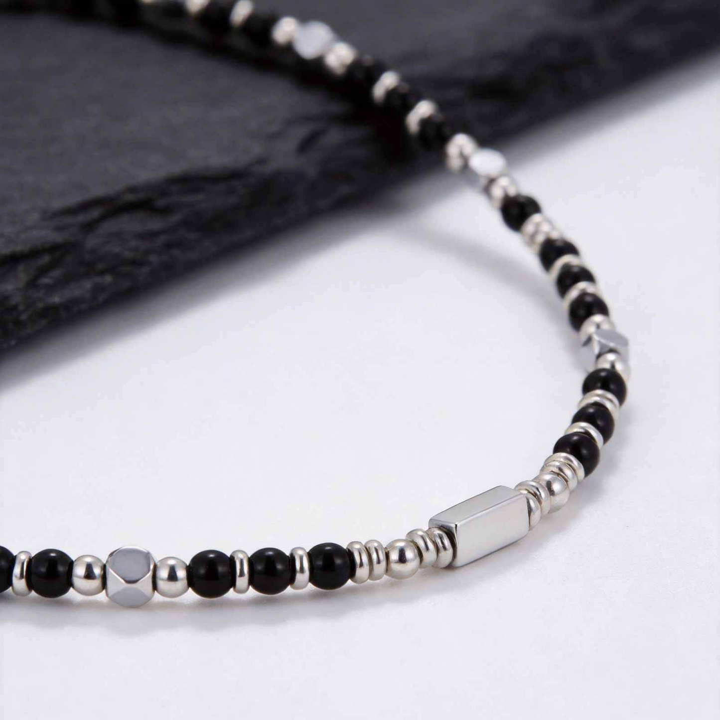 Kemstone Beaded Necklace Stainless Steel Bar Mixed Stone Malachite Turquoise for Men NC-2811