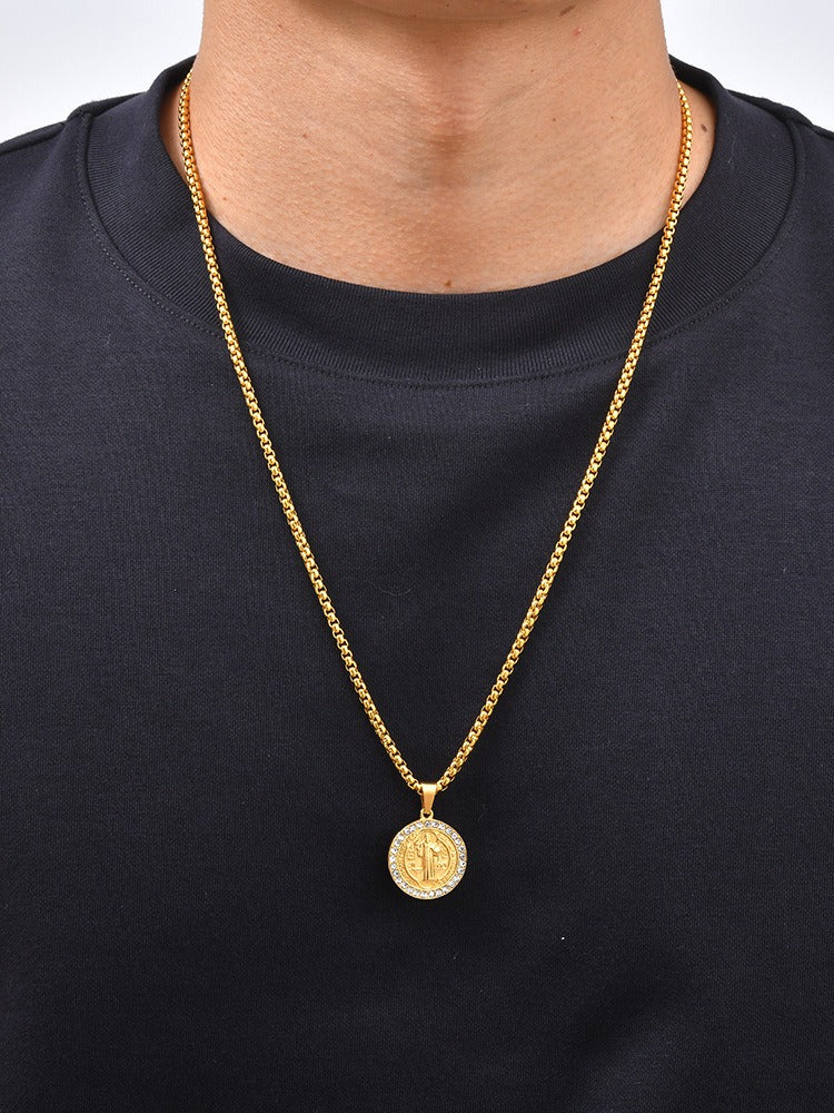 Kemstone Figure Relief Medallion Necklace for Men Stainless Steel Vintage PN-2426