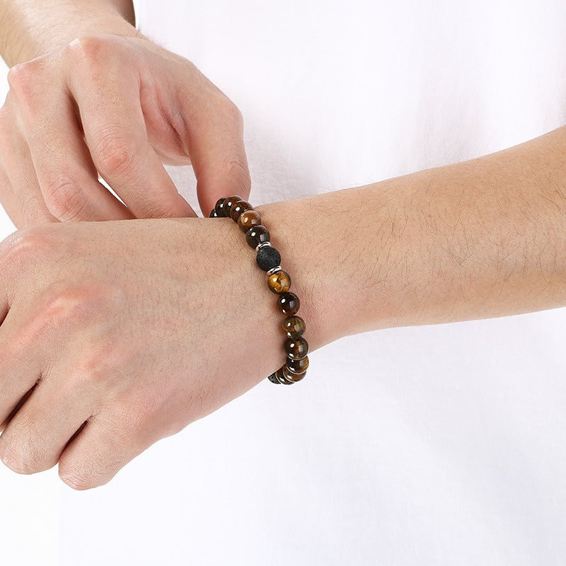 Kemstone Lava Stone Tiger Eye Bead Bracelet Elastic Natural Stone for Men Women KB210123-Z
