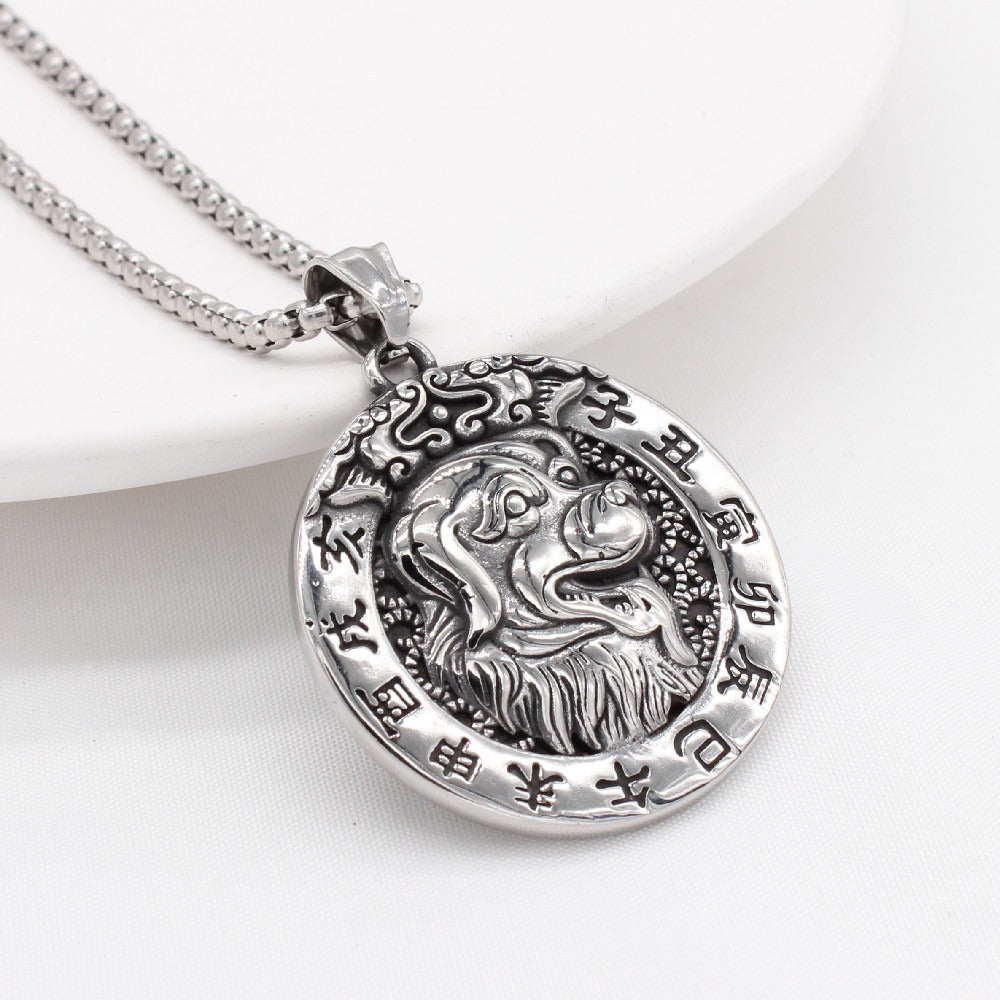 Kemston Zodiac Animal Medallion Necklace for Men Stainless Steel Vintage P0959