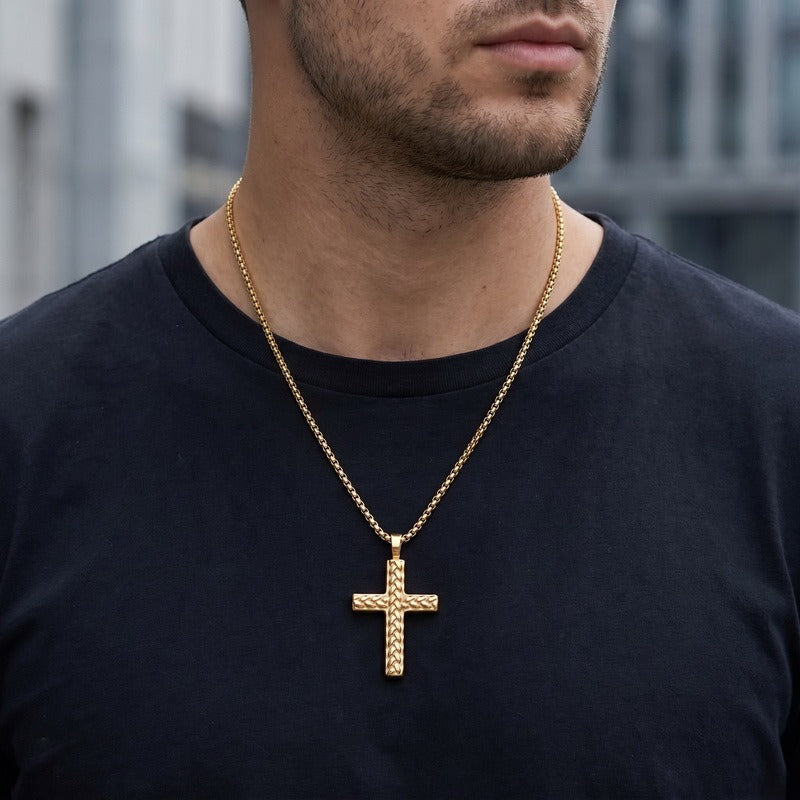 Kemstone Titanium Steel Wheat Texture Cross Pendant for Men KN302490-GC