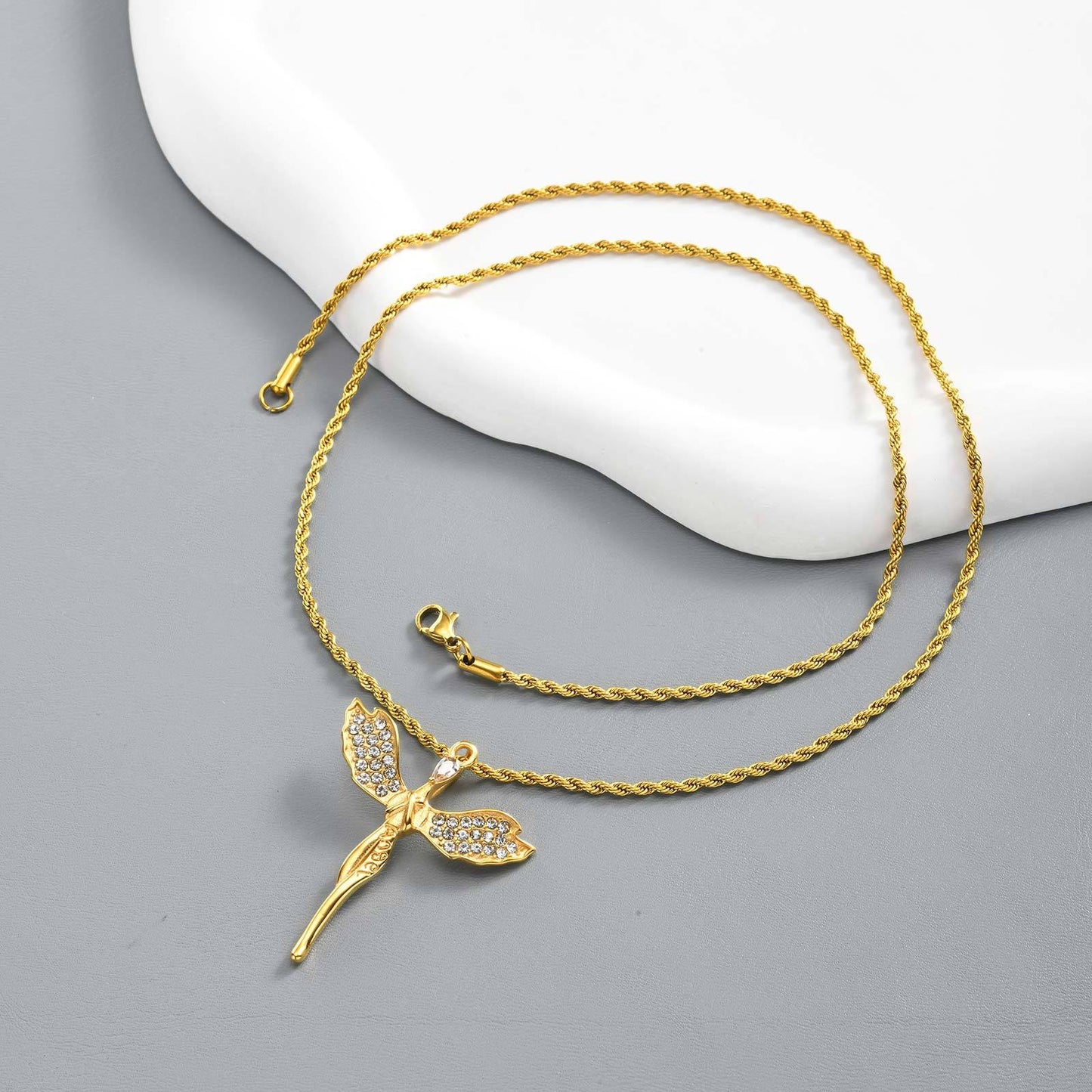 Kemston Stainless Steel Angel Wing Cross Pendant Necklace for Men Women PN-2404