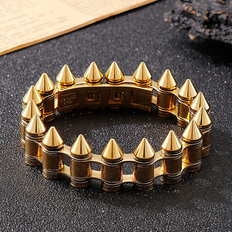 Kemstone Bullet Spike Bracelet – Stainless Steel Rugged Biker Men’s Jewelry KB149758