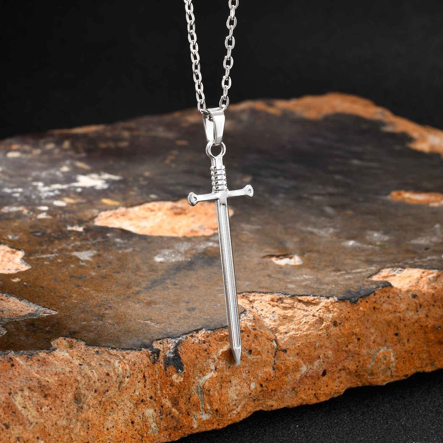 Kemstone Stainless Steel Sword Pendant Necklace for Men – Silver, Gold, Black NC-2556