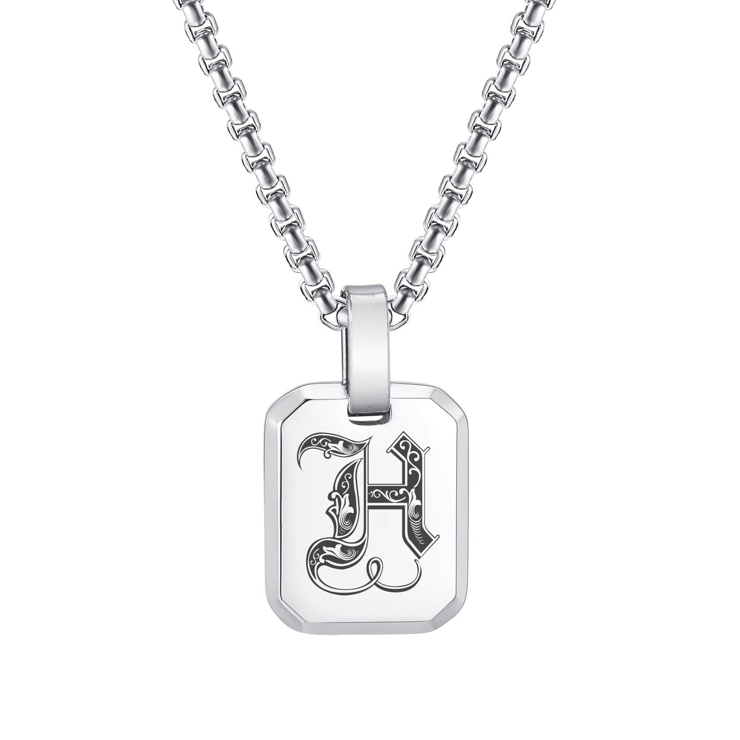 Kemston Initial Letter Pendant Necklace for Men Stainless Steel Tag Design PN-1925