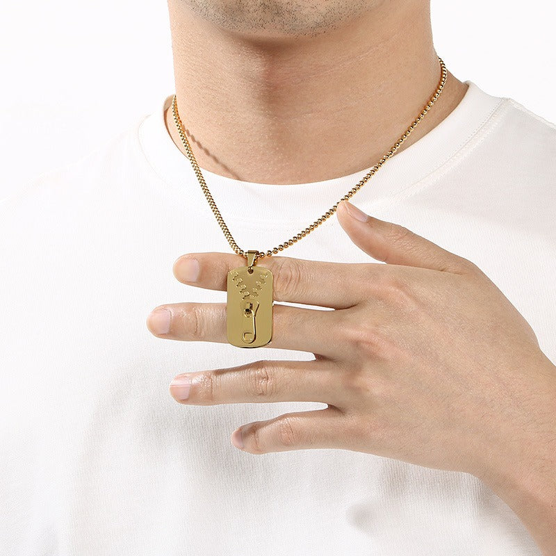 Kemstone Titanium Steel Zipper Tag Pendant Necklace for Men Women KN301415-KFC