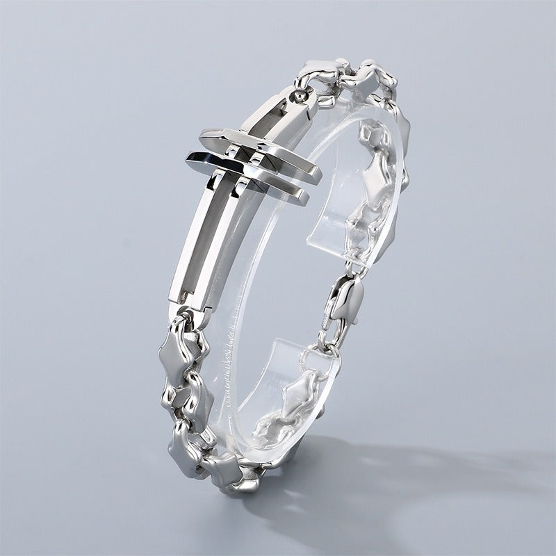 Kemstone Titanium Steel Handmade Cross Diamond Link Bracelet for Men KB211386-KFC