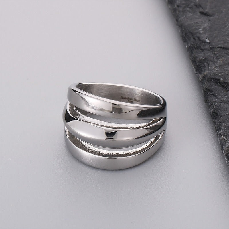 Kemstone Titanium Steel Geometric Wide Band Ring for Men & Women Minimal Style KR107801-KJX