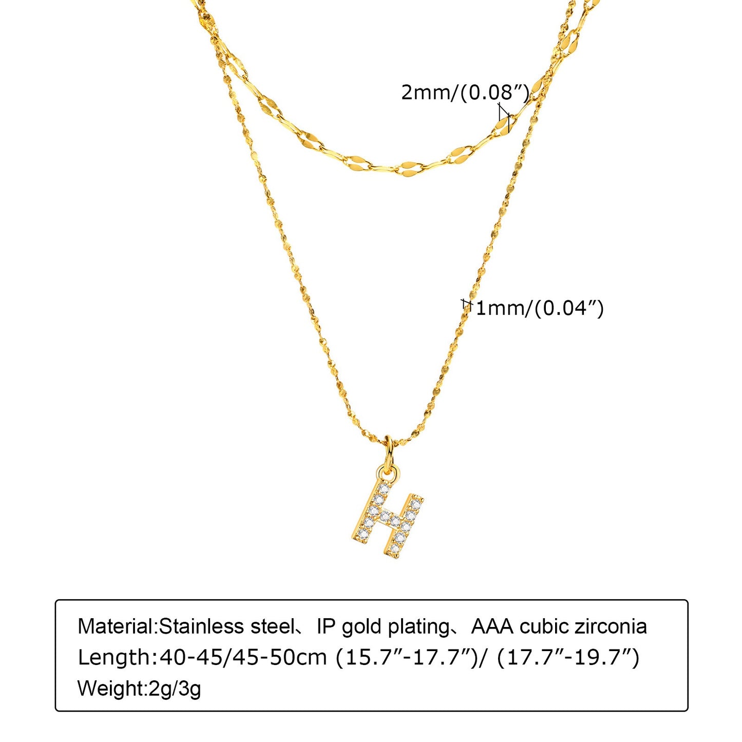 Collar de acero inoxidable Kemstone con 26 letras, cadena de estrellas y circonitas (2 piezas, verano, NC-1325G)