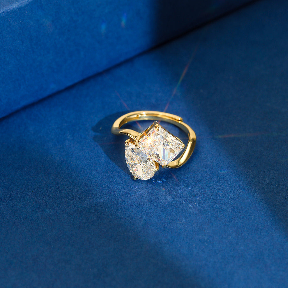Double Stone Statement Ring – 925 Sterling Silver 8A Zircon Engagement & Promise Ring, 14K Gold or Platinum Plated Jewelry by Kemstone A4-LZR42