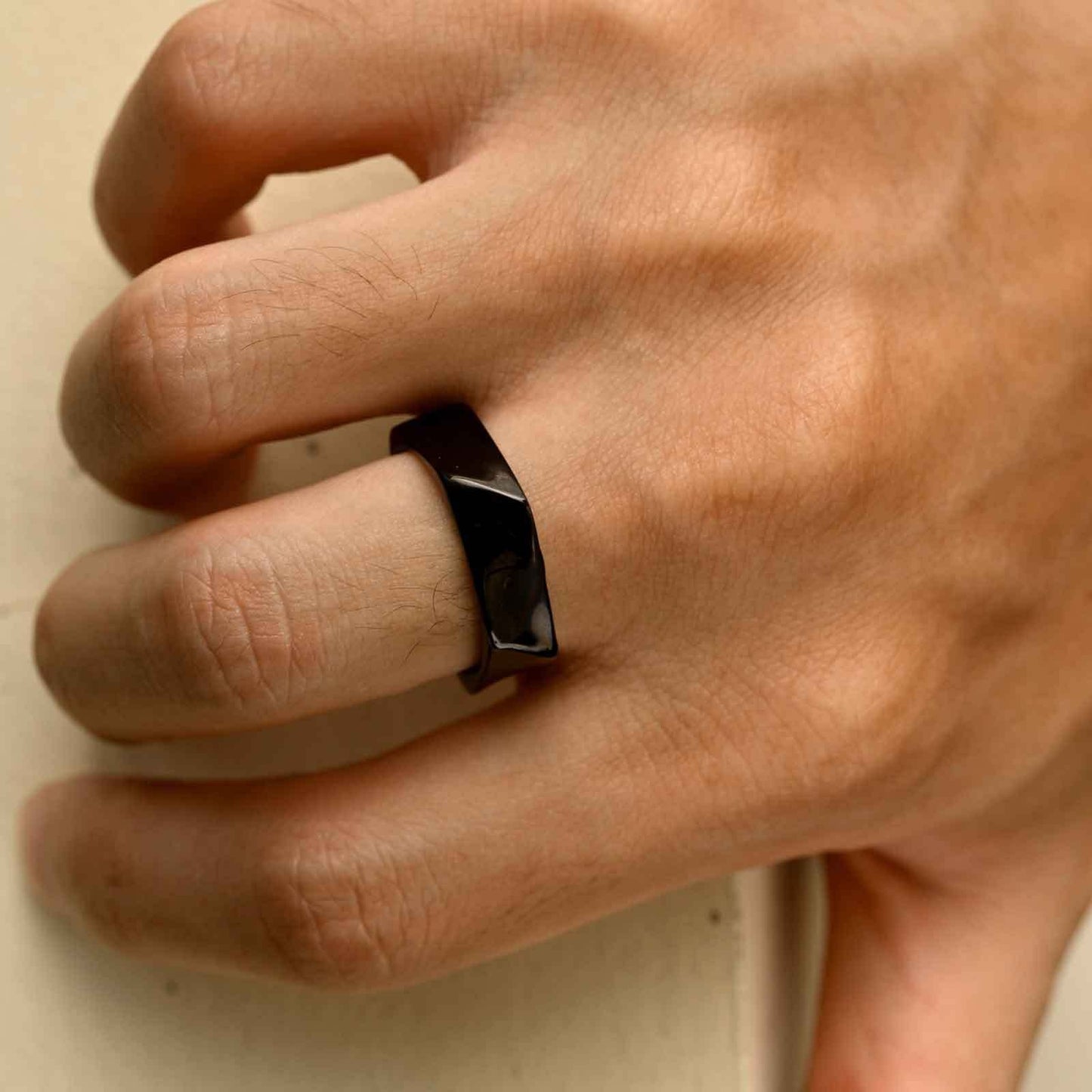 Kemstone Stainless Steel Geometric Ring – Pentagon Minimalist Band for Men RC-915