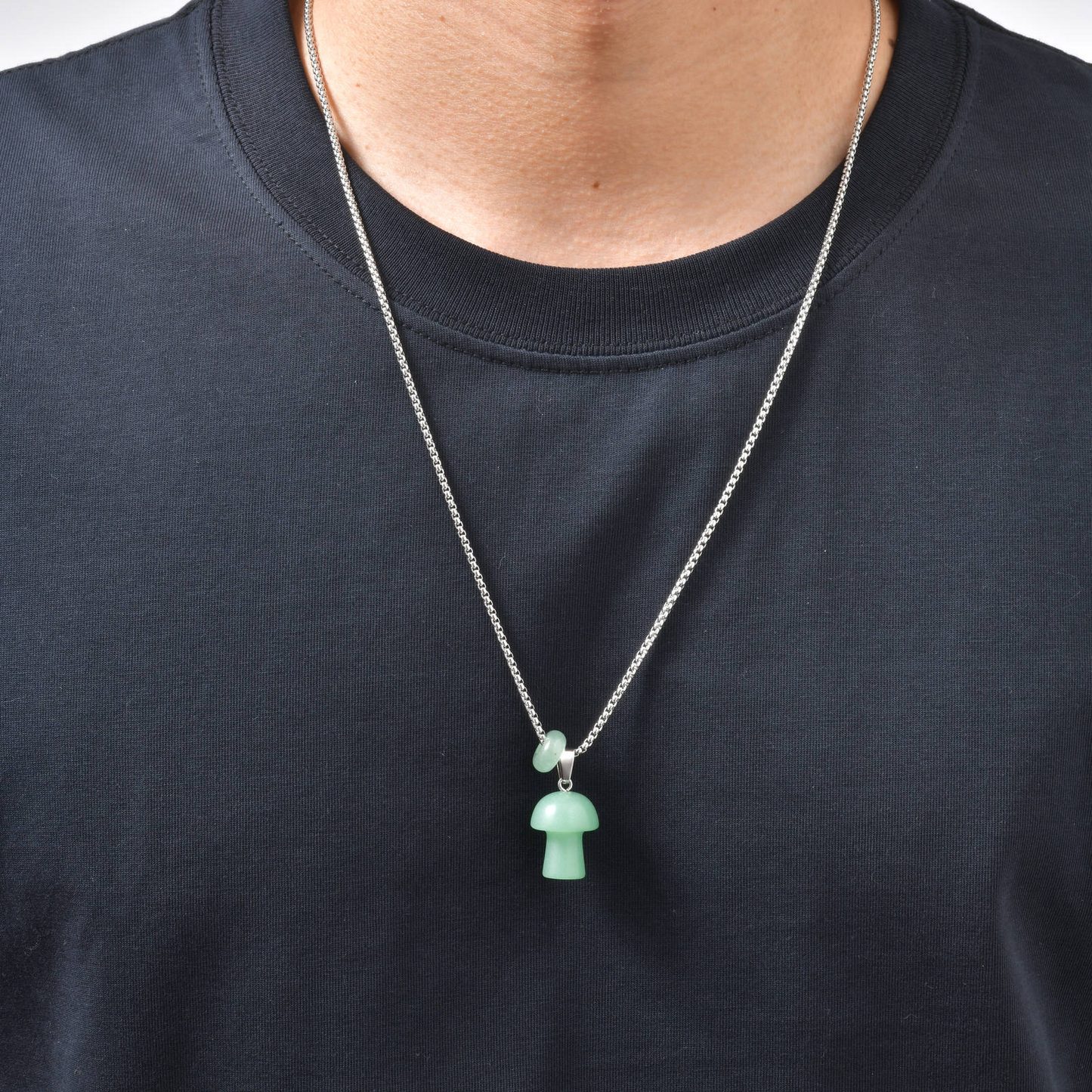 Kemstone Mushroom Pendant Necklace Natural Stone Stainless Steel for Men Women Aventurine Tiger Eye Obsidian NC2875