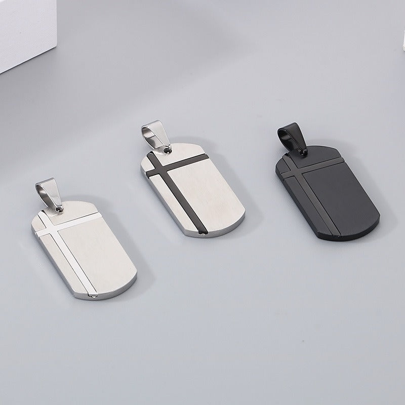 Kemstone Bar Pendant Necklace Stainless Steel Minimalist Cross Crack Texture Men KP130991-HR