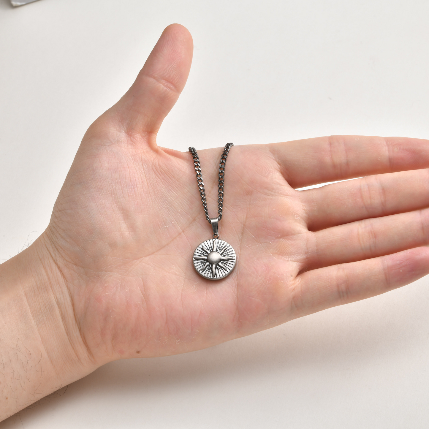 Kemstone Stainless Steel Sun Pendant Necklace for Men Round Disc Gold Silver PN-2306