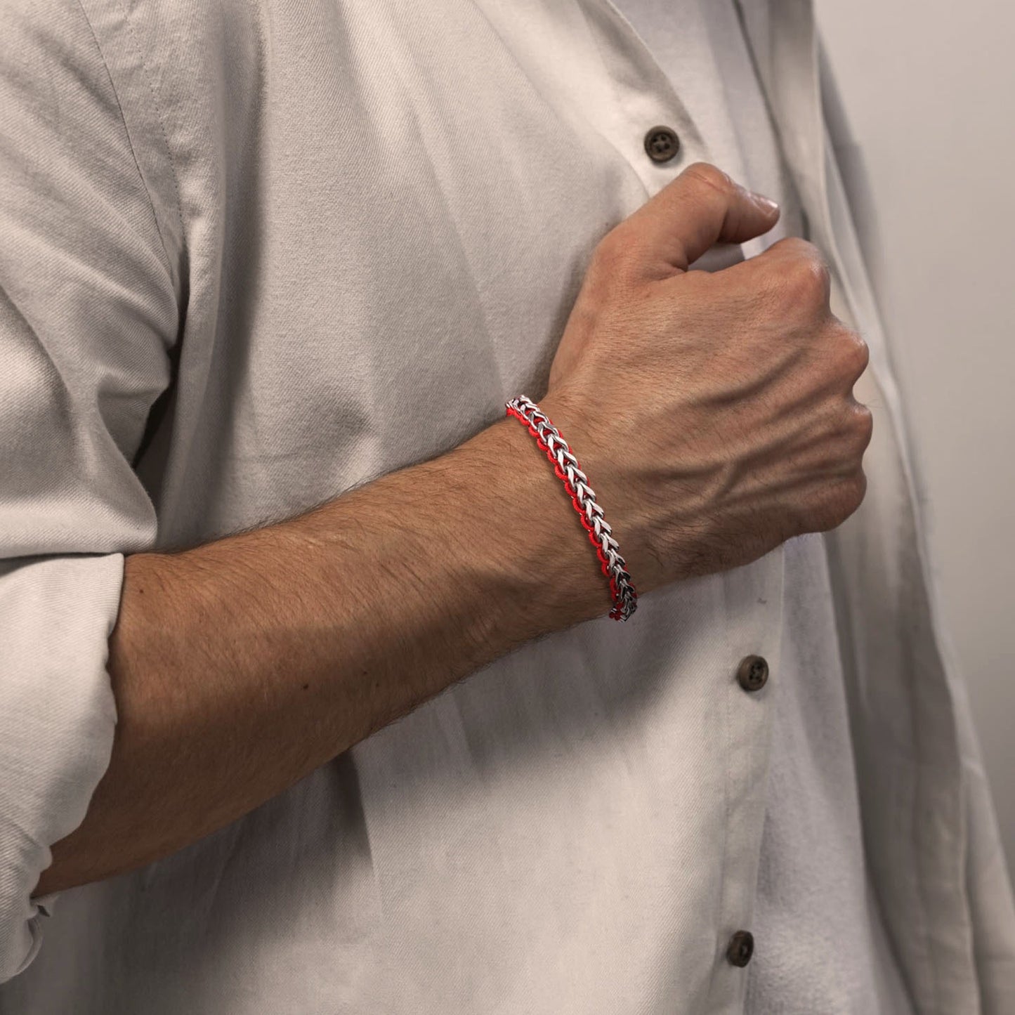 Kemston Stainless Steel Dragon Chain Bracelet for Men Braided Cord Adjustable Style BR-2351