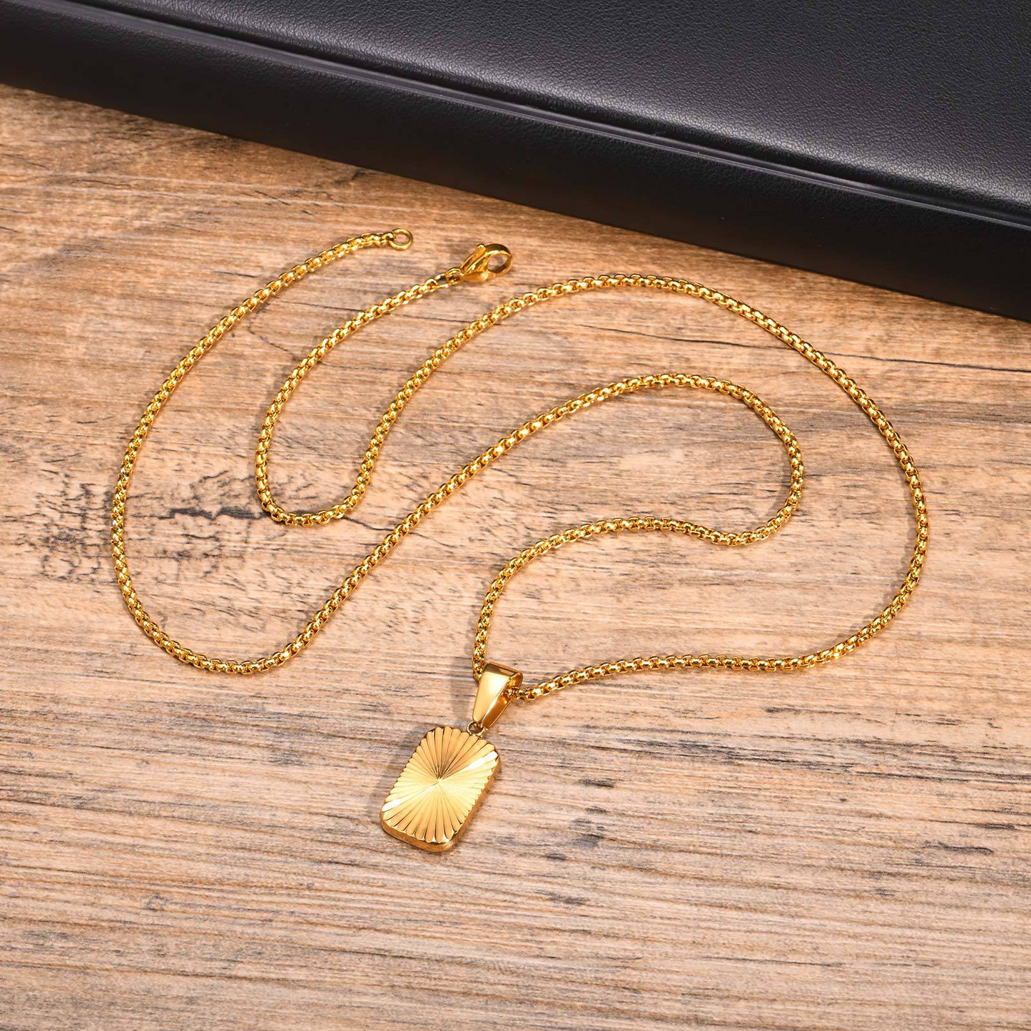 Kemstone Stainless Steel Textured Square Pendant Necklace for Men PN-2001