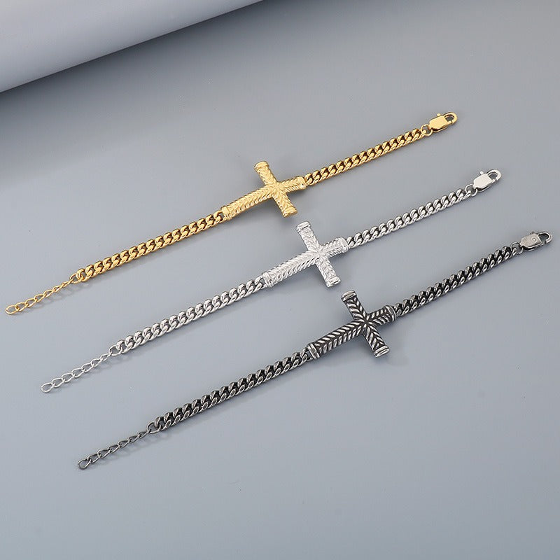 Kemstone Stainless Steel Adjustable Cross Cuban Link Bracelet for Men KB210837-KFC