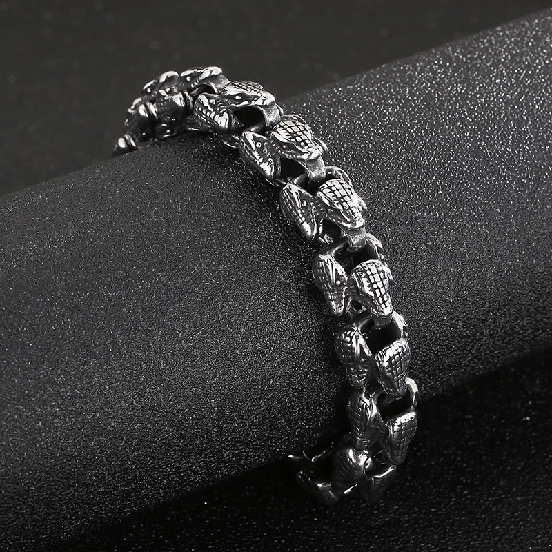 Kemstone Snake Head Bracelet for Men Titanium Steel Vintage Animal Jewelry KB155325-KJX