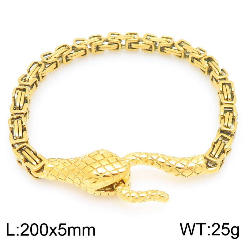 Kemstone Punk Snake Head Chain Bracelet for Men – Titanium Steel 200mm KB203290-Z