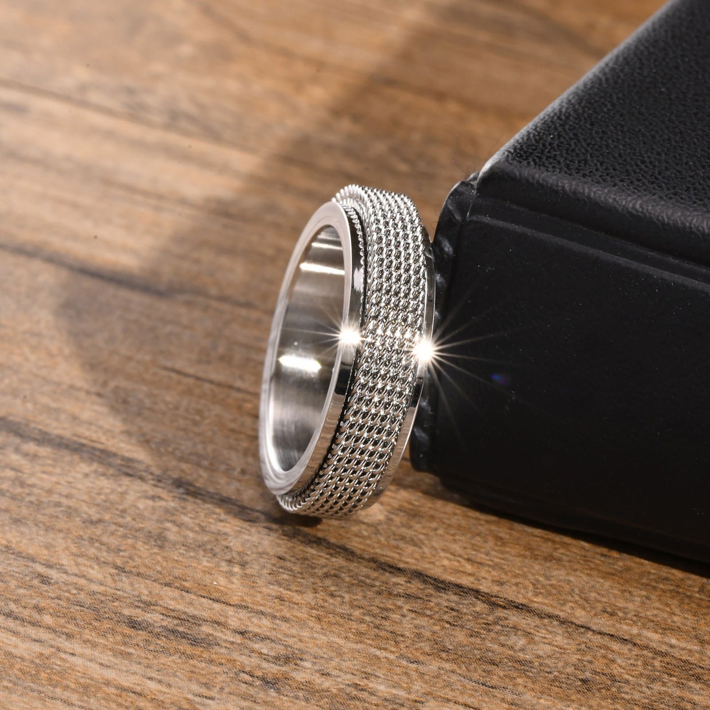 Stainless Steel Spinner Ring for Men – Chain Mesh Design | Fidget Band Ring R-664
