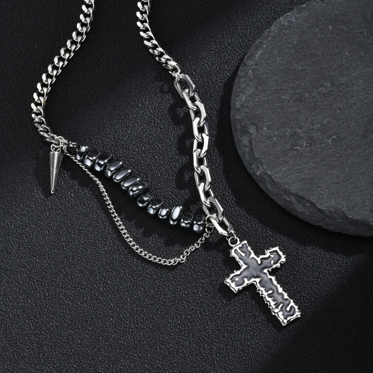 Kemstone Irregular Cross Necklace for Men Stainless Steel NC-3268