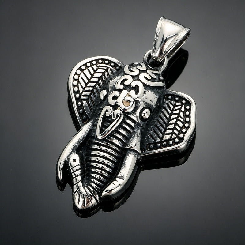 Kemstone Stainless Steel Elephant Pendant Necklace for Men Vintage Red Accent KP118497-LU