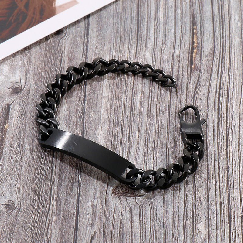 Kemstone Brushed ID Plate Cuban Chain Bracelet for Men – Titanium Steel 10mm KB148615-KLHQ