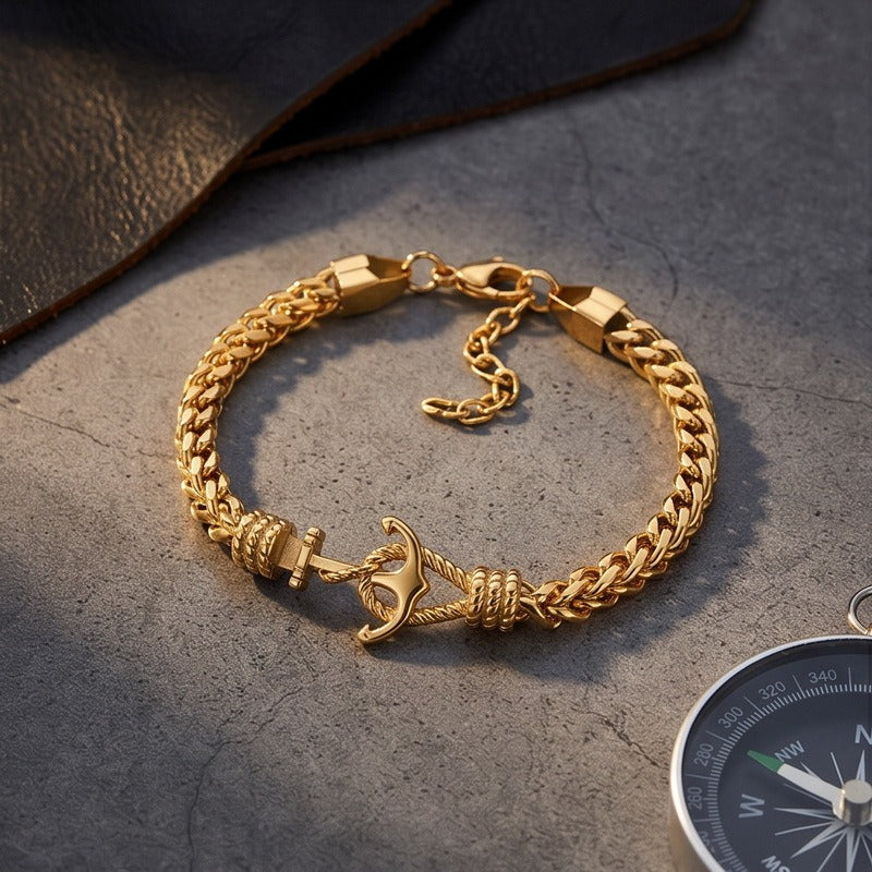 Kemston Anchor Chain Bracelet for Men Titanium Steel Curb Link Nautical KB215363-KFC