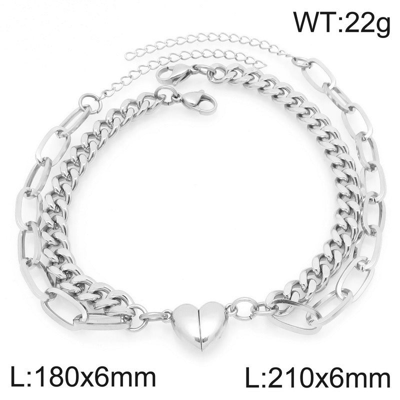 Kemstone Magnetic Heart Cuban Chain Couple Bracelet Titanium Steel Matching Bracelet for Men & Women KB208398-Z