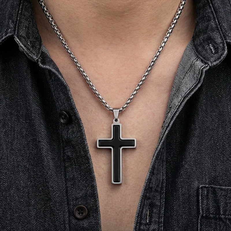 Kemstone Rotating Cross Pendant Necklace for Men Titanium Steel Two Tone KP118323-ZLA