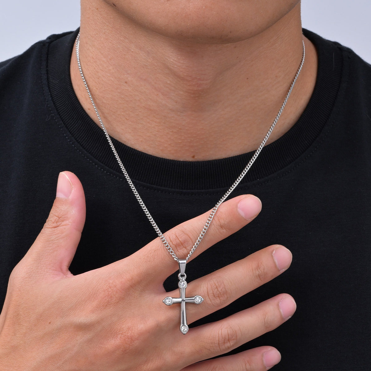 Kemstone Black Cubic Zirconia Cross Necklace for Men Stainless Steel PN-2488