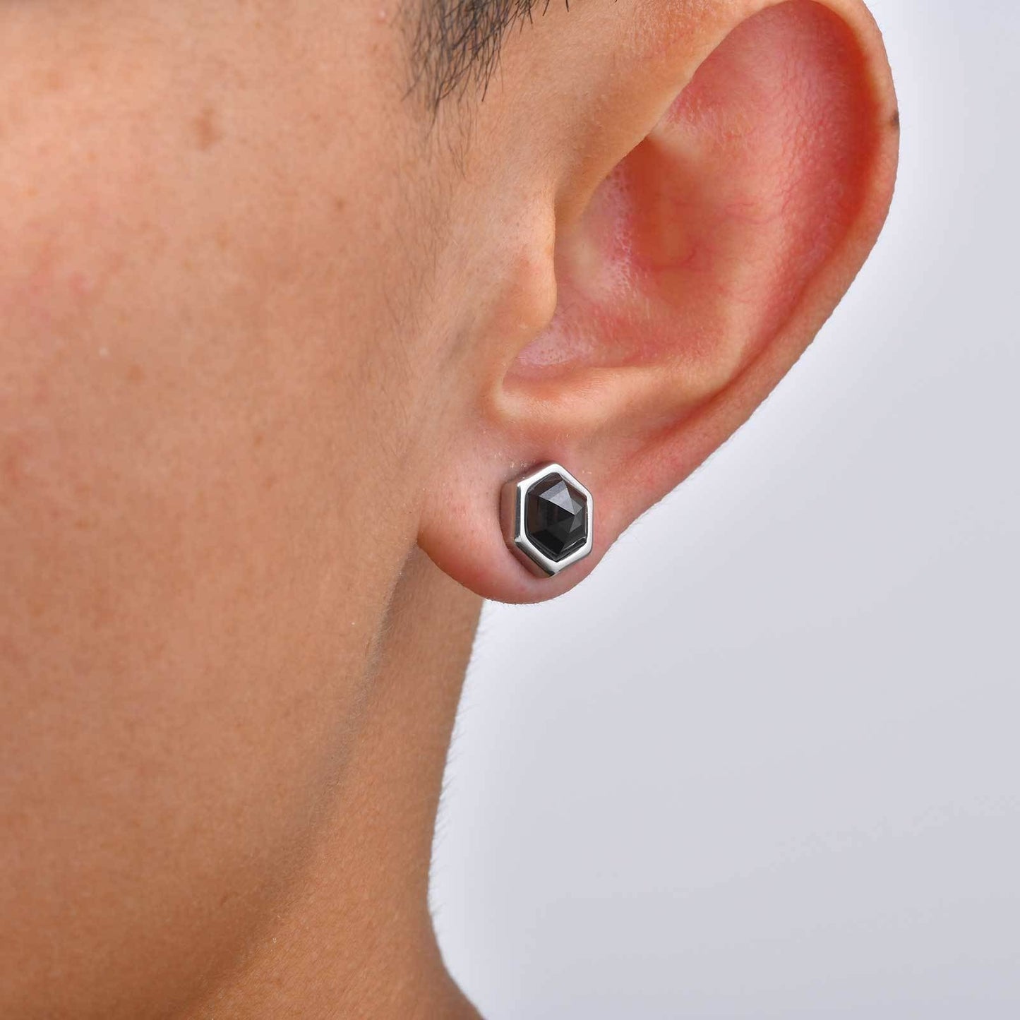 Kemston Hexagon Magnetic Earrings for Men Stainless Steel Black Cubic Zirconia Clip On Earrings EC-004