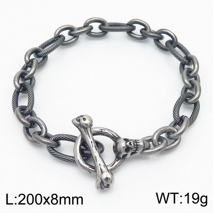 Kemstone Bone Clasp Skull Bracelet for Men Titanium Steel Vintage Chain Detail KB179416-Z