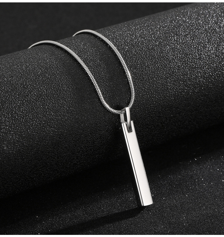 Kemstone Slim Rectangular Bar Pendant Necklace for Men Stainless Steel KP98934-KFC
