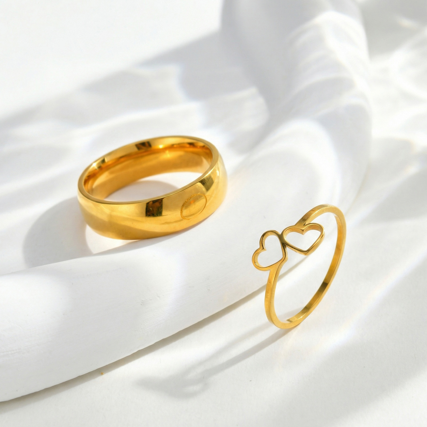 Kemstone Stainless Steel Heart-Shaped Couples Ring RC-1100