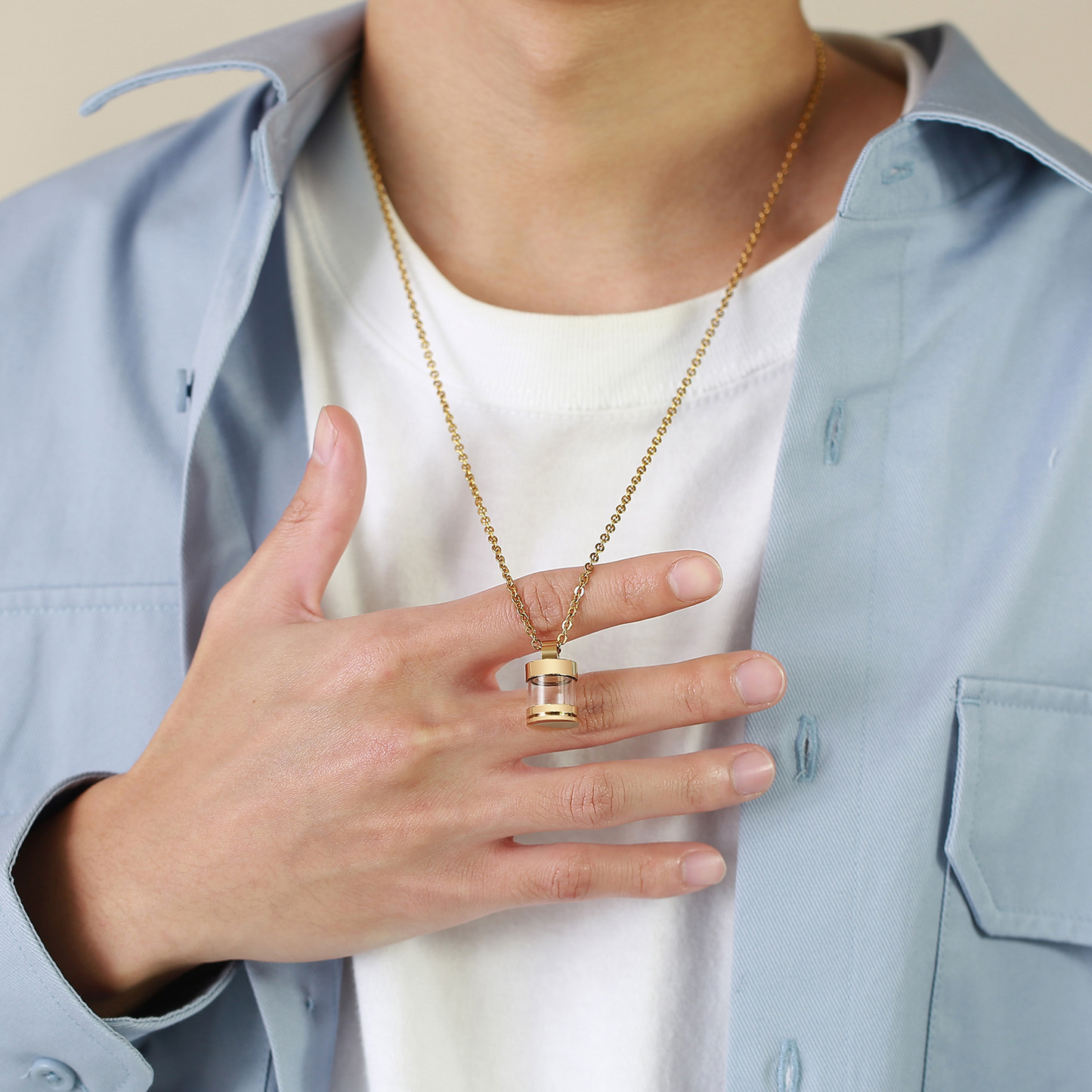 Kemstone Stainless Steel Keepsake Pendant Necklace for Men Women Glass Capsule PN-1537