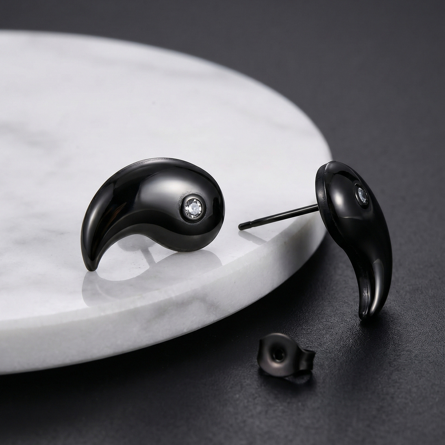 Kemstone Stainless Steel Bagua Yin Yang Cubic Zirconia Pendant Necklace for Men Women Black Silver Geometry CN-154