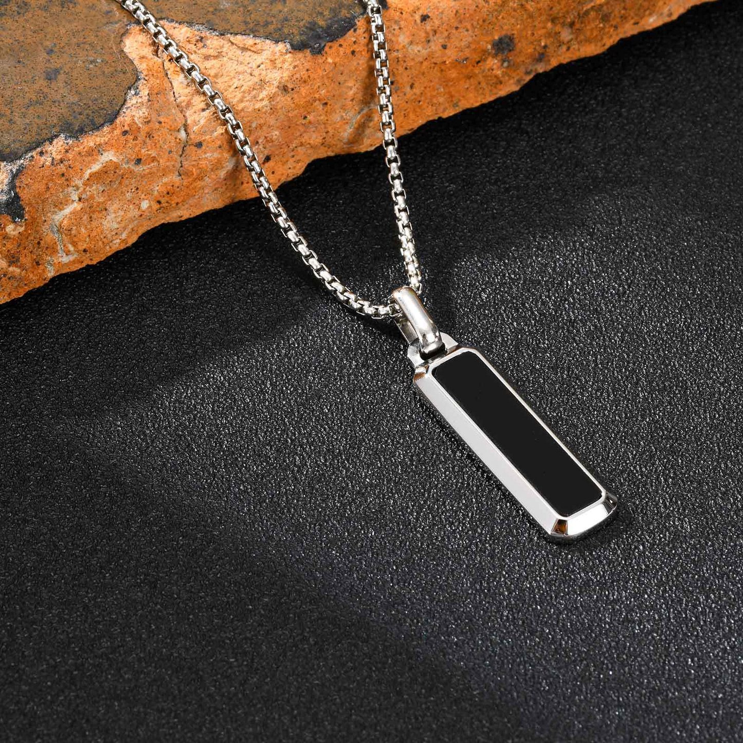 Kemstone Tiger Eye Pendant Necklace for Men – Stainless Steel Bar Necklace PN-2226