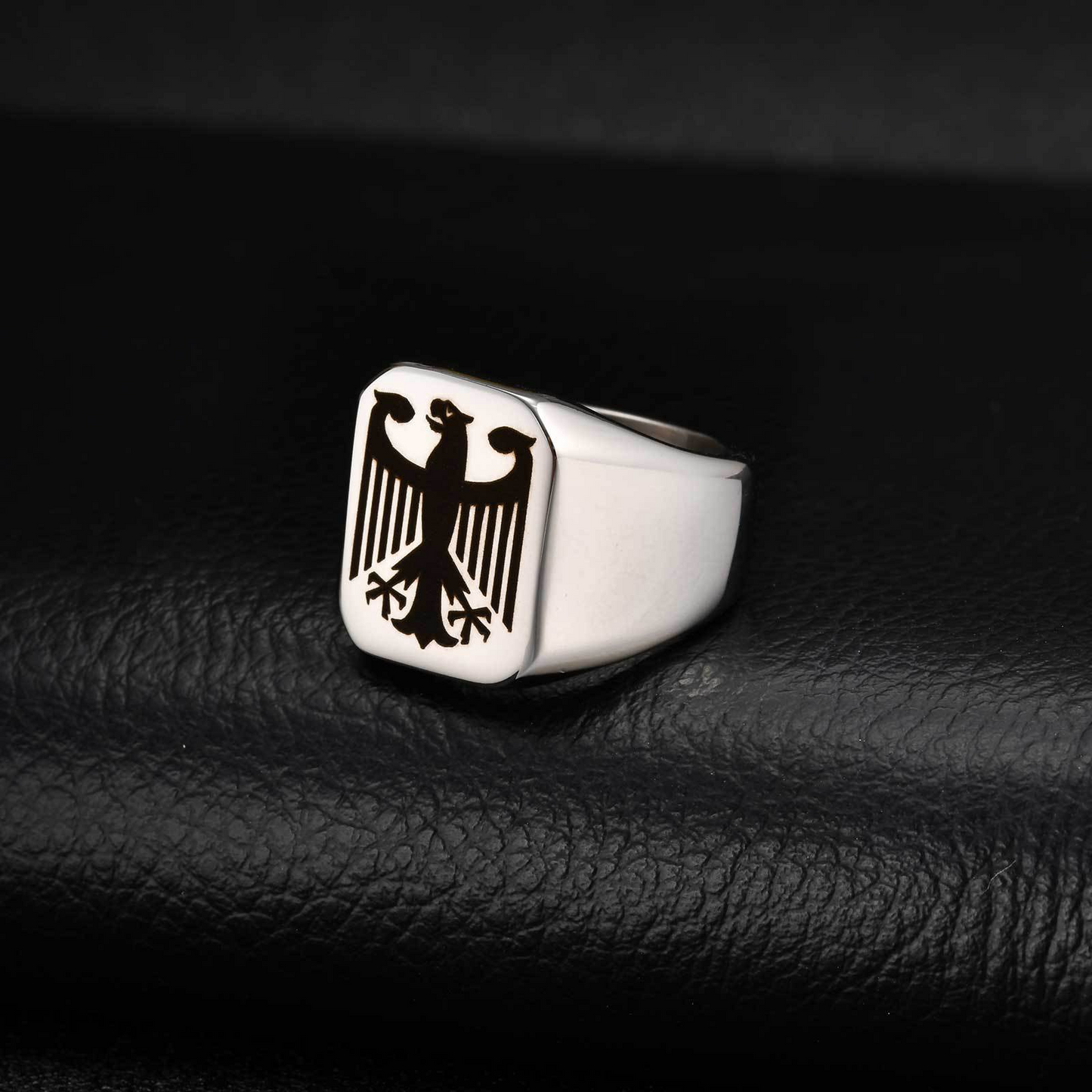Kemstone Stainless Steel Eagle Signet Ring – Laser Engraved Rune Design for Men RC-294