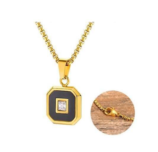 Kemstone Men’s Stainless Steel Lapis Lazuli Cubic Zirconia Pendant Necklace – Gold Silver Black PN-2074