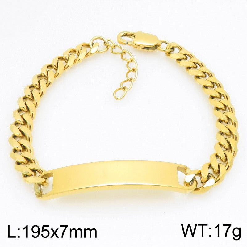 Kemstone Personalized Engraved Mens Bracelet, Stainless Steel Cuban Link ID Bracelet for Men, Custom Name Plate Chain Bracelet, Adjustable Fashion Jewelry Gift for Boyfriend Husband