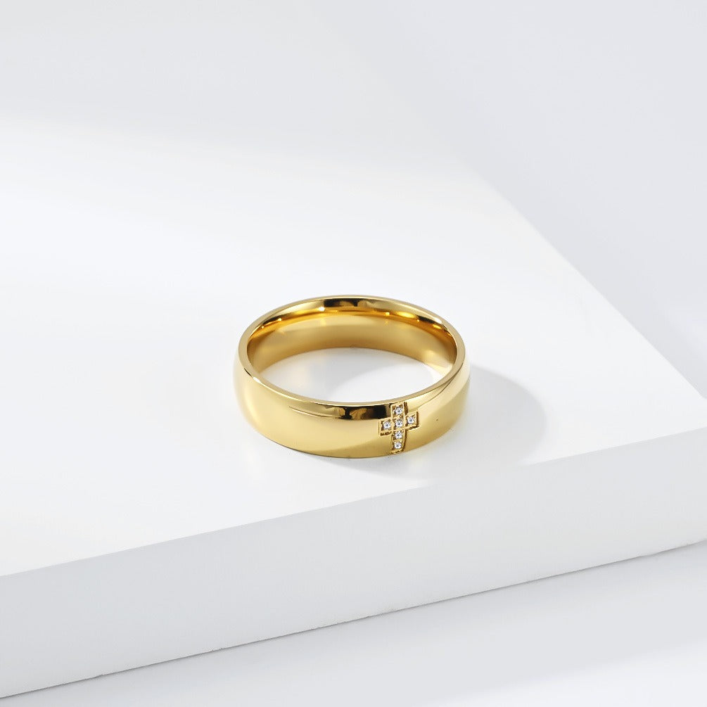 Kemston Cross Ring for Men & Women Stainless Steel Small Stone Detail K-R1222