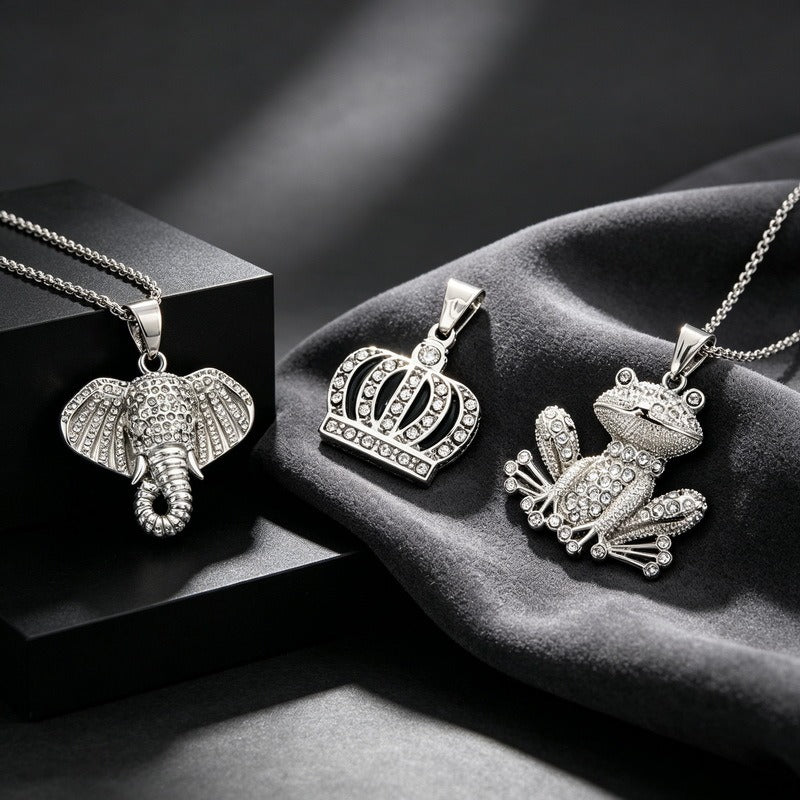 Kemstone Stainless Steel Hip Hop Crown Elephant Frog Cartoon Pendant Necklace for Men KP118618-LU