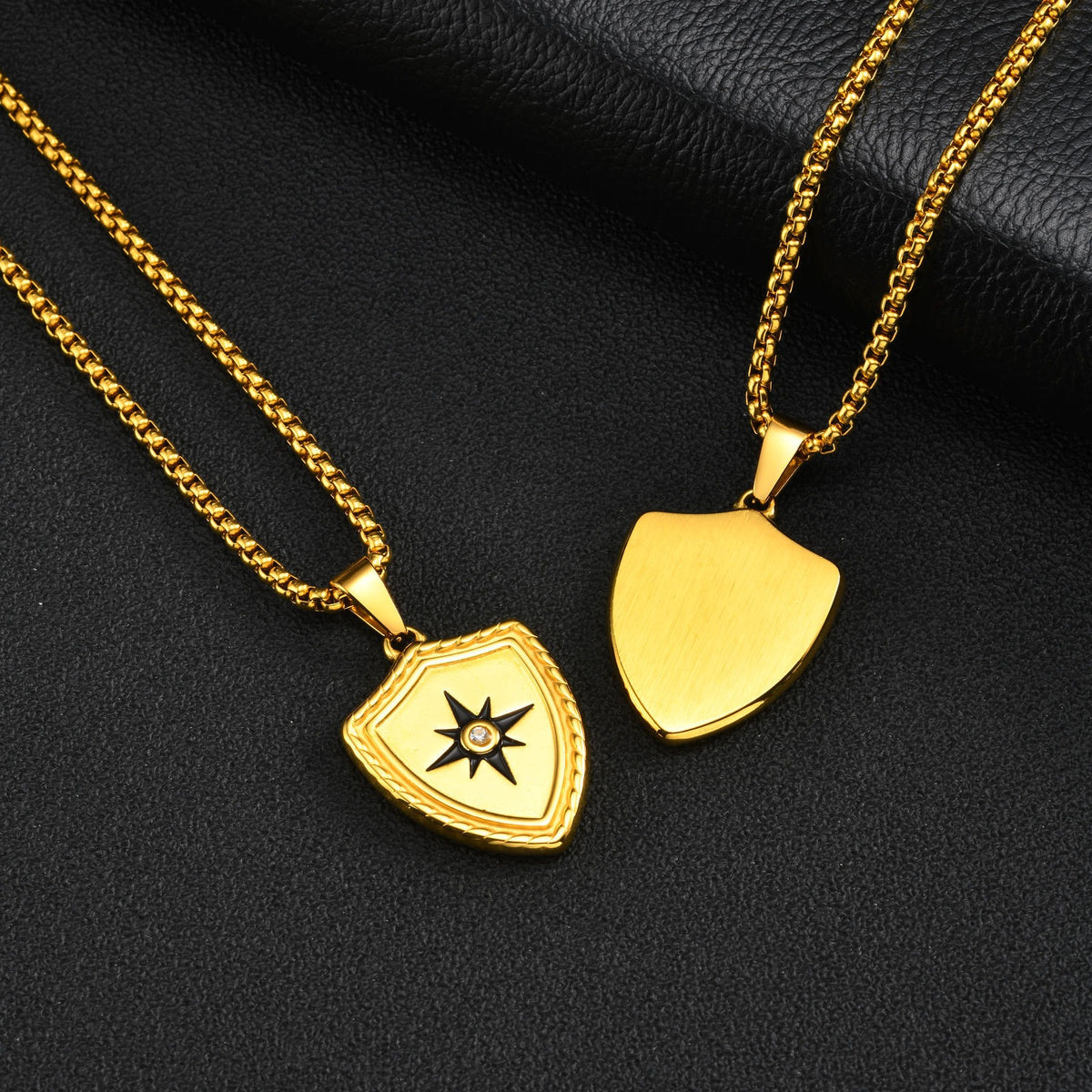Kemston Eight Point Star Shield Pendant Necklace for Men Stainless Steel PN-2443