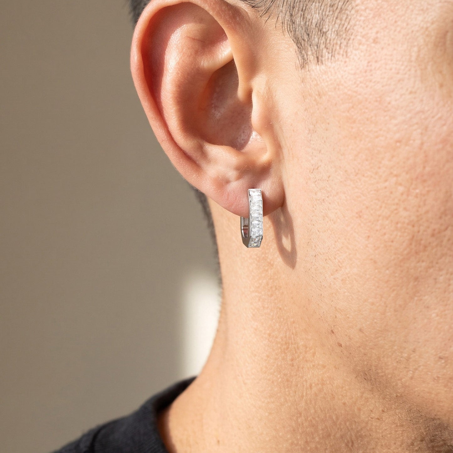 Kemstone Octagon Hoop Earrings for Men Stainless Steel Black Silver EH-802